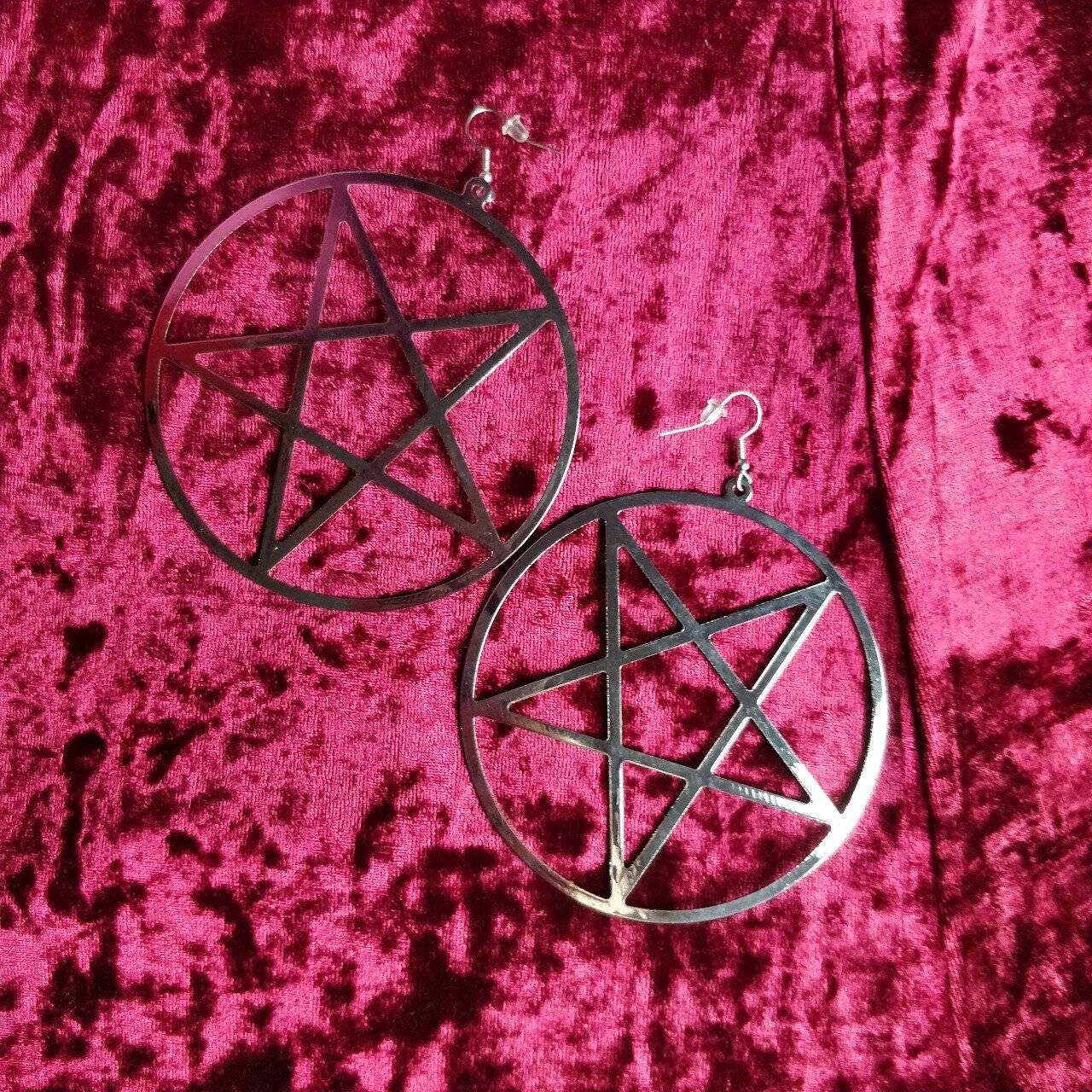 Pentagram Earrings// statement/ goth witch occult Halloween hoops