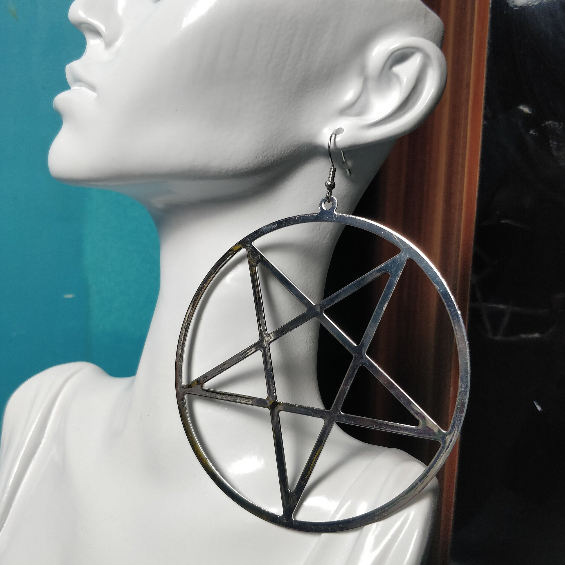 Pentagram Earrings// statement/ goth witch occult Halloween hoops