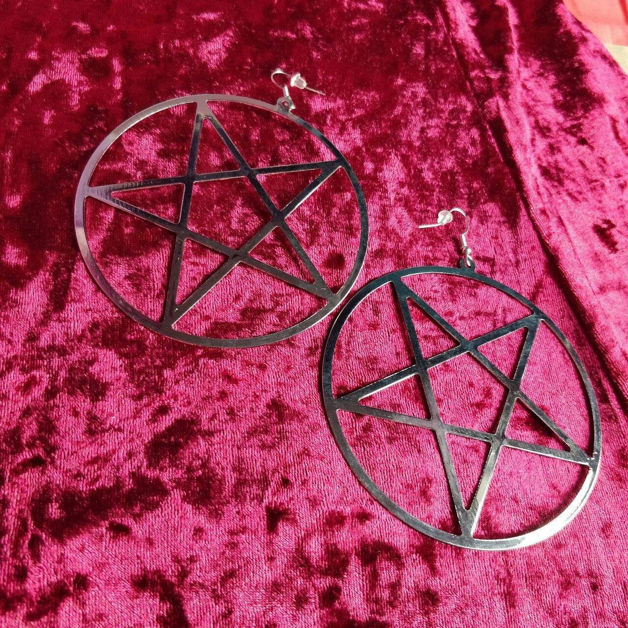 Pentagram Earrings// statement/ goth witch occult Halloween hoops