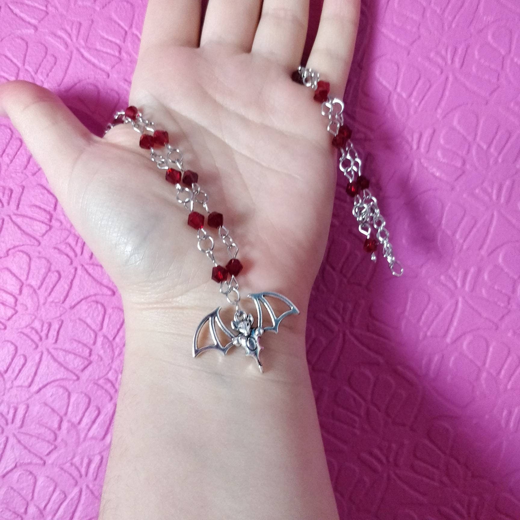 Red Beaded Bat Necklace