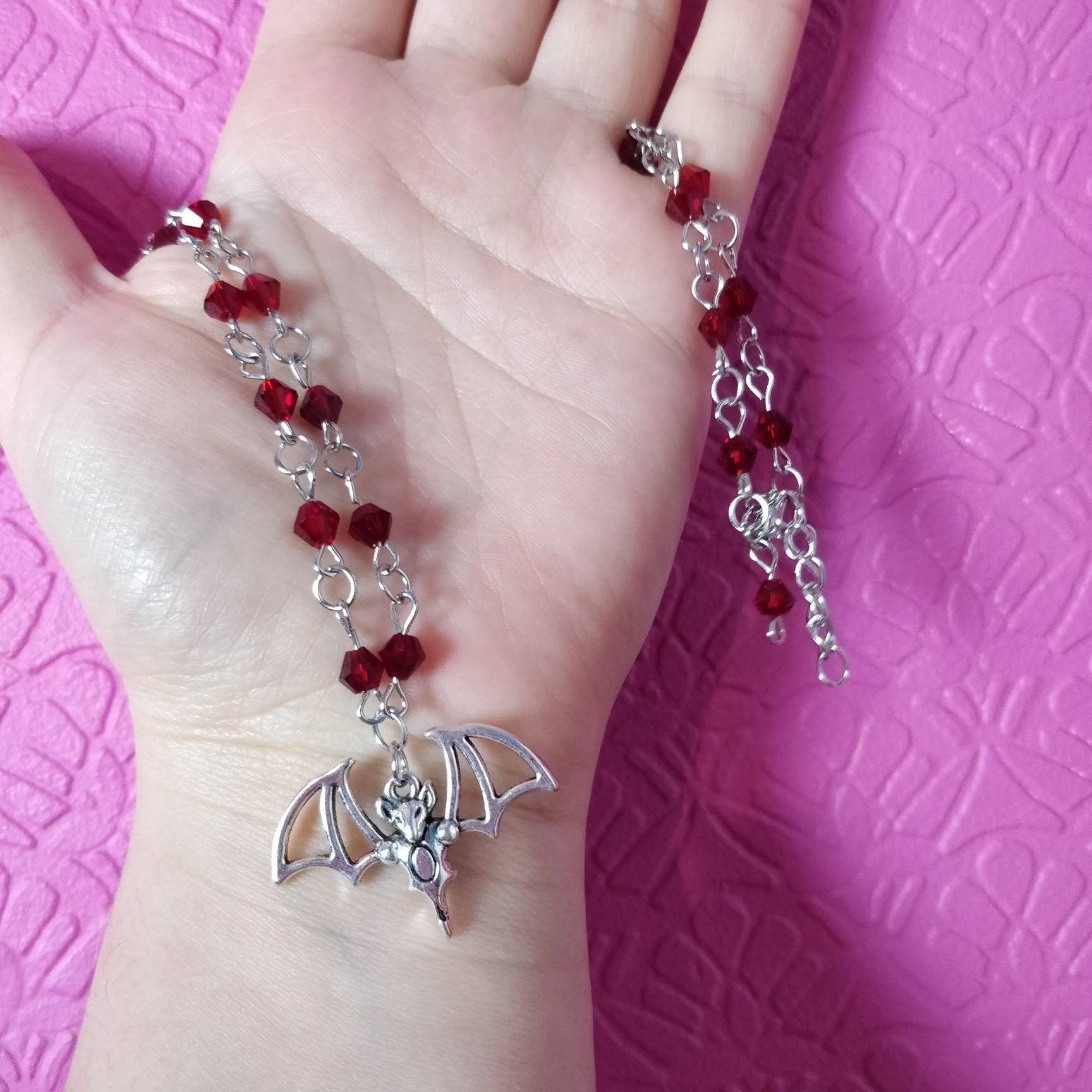 Red Beaded Bat Necklace
