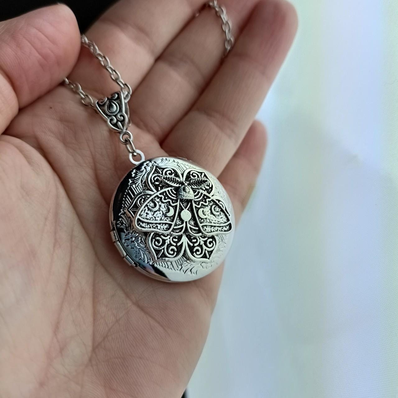 Sacred Moth Mandala Locket Necklace