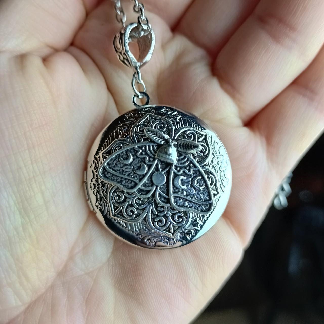 Sacred Moth Mandala Locket Necklace
