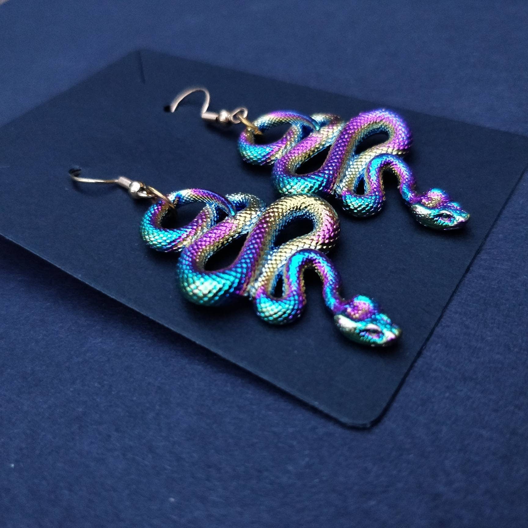 Snake earrings / oil spill/ holographic/ rainbow