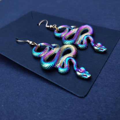 Snake earrings / oil spill/ holographic/ rainbow