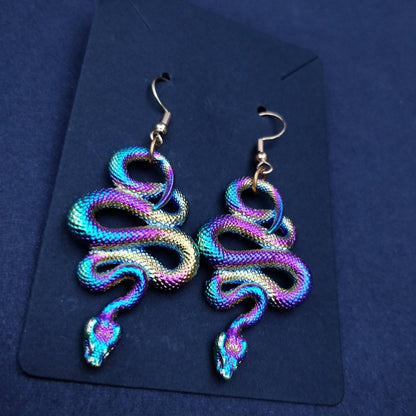 Snake earrings / oil spill/ holographic/ rainbow