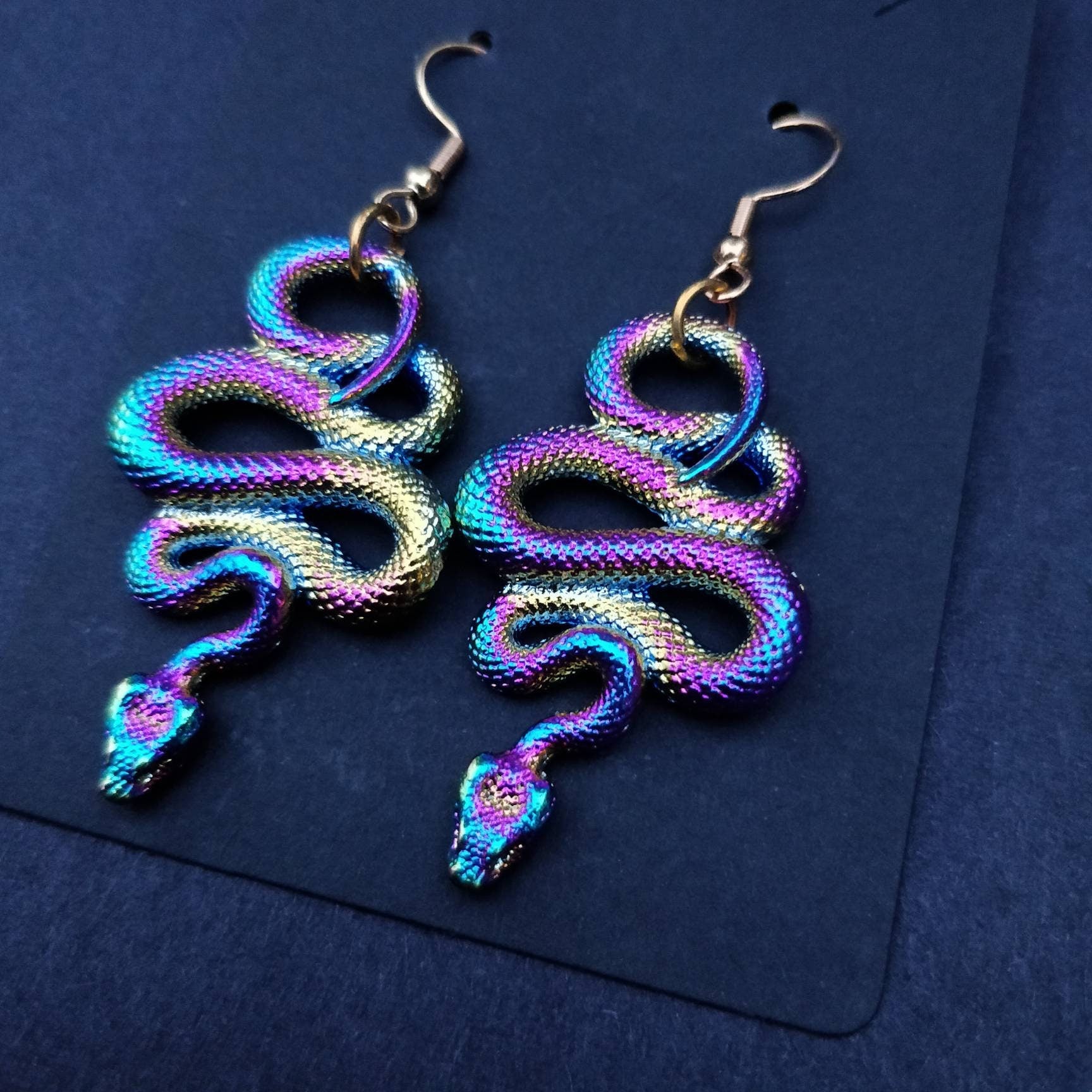 Snake earrings / oil spill/ holographic/ rainbow
