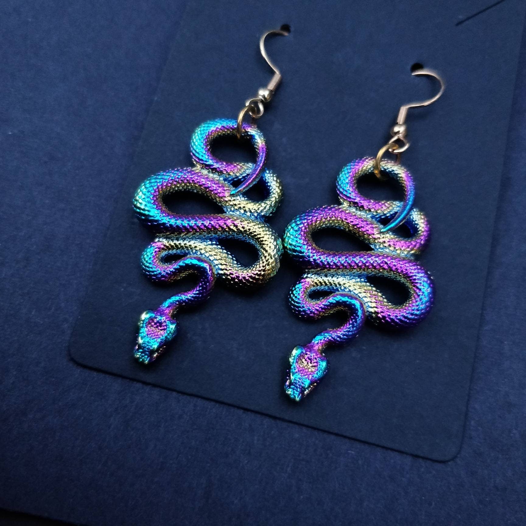 Snake earrings / oil spill/ holographic/ rainbow