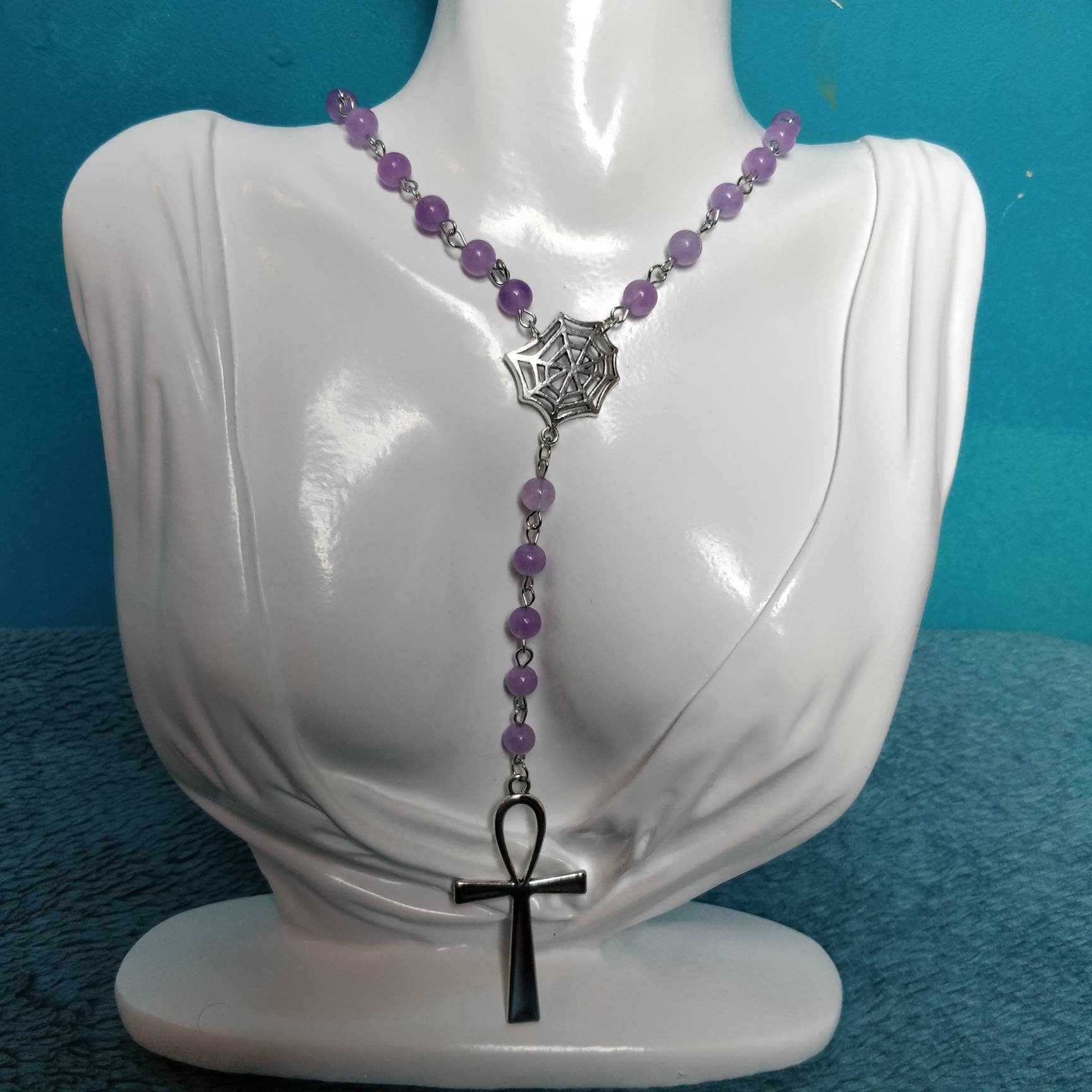Whimsigoth Purple Ankh Rosary