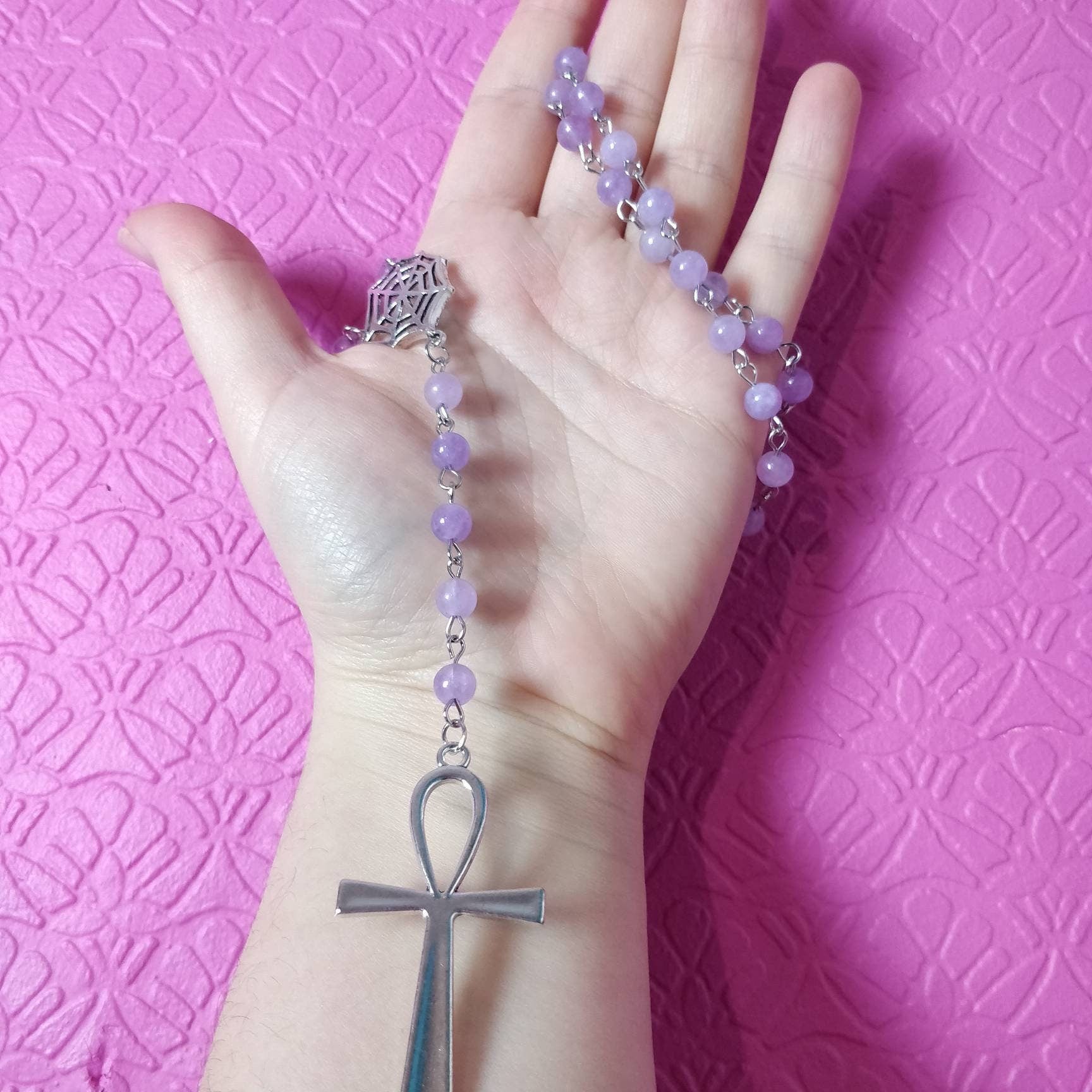 Whimsigoth Purple Ankh Rosary