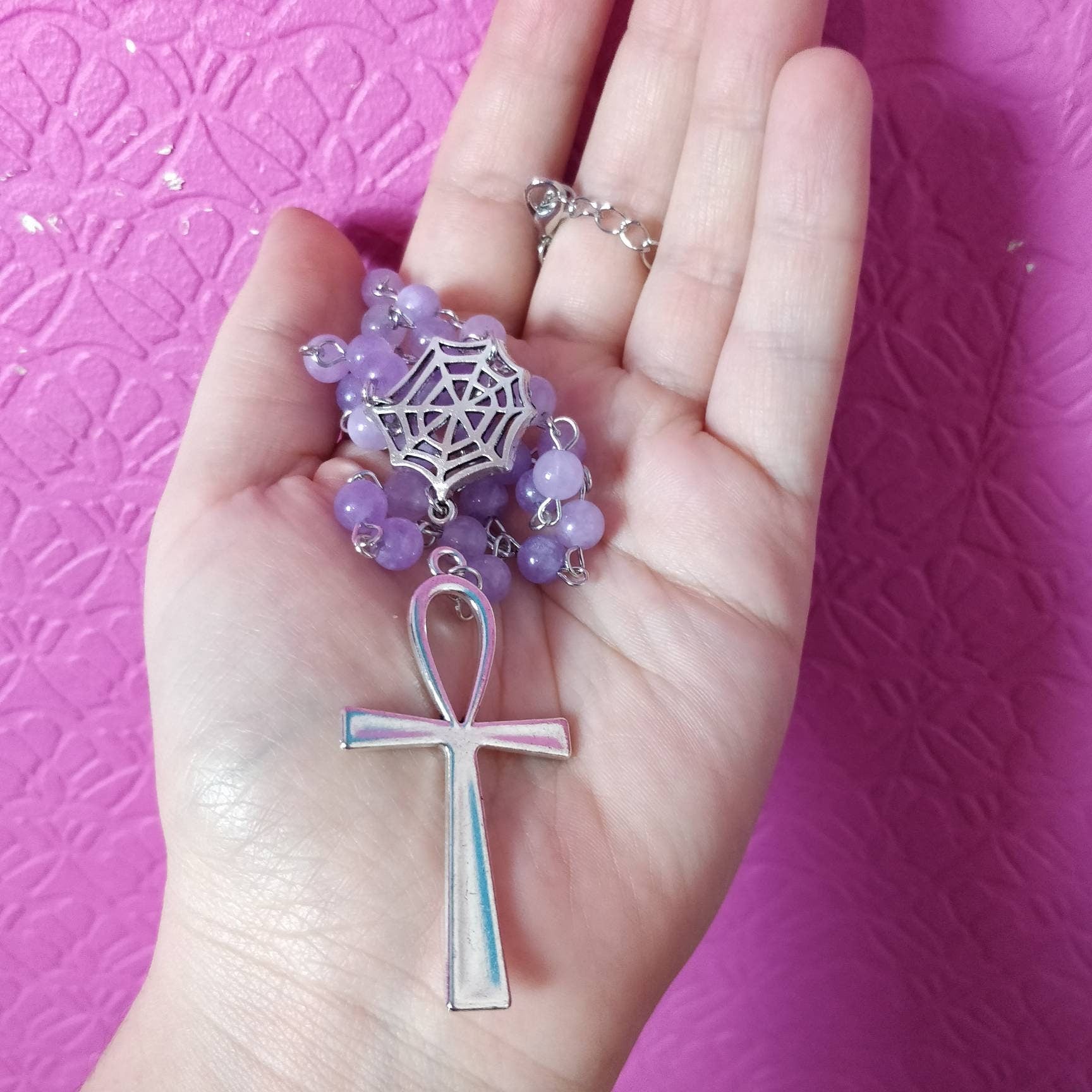 Whimsigoth Purple Ankh Rosary