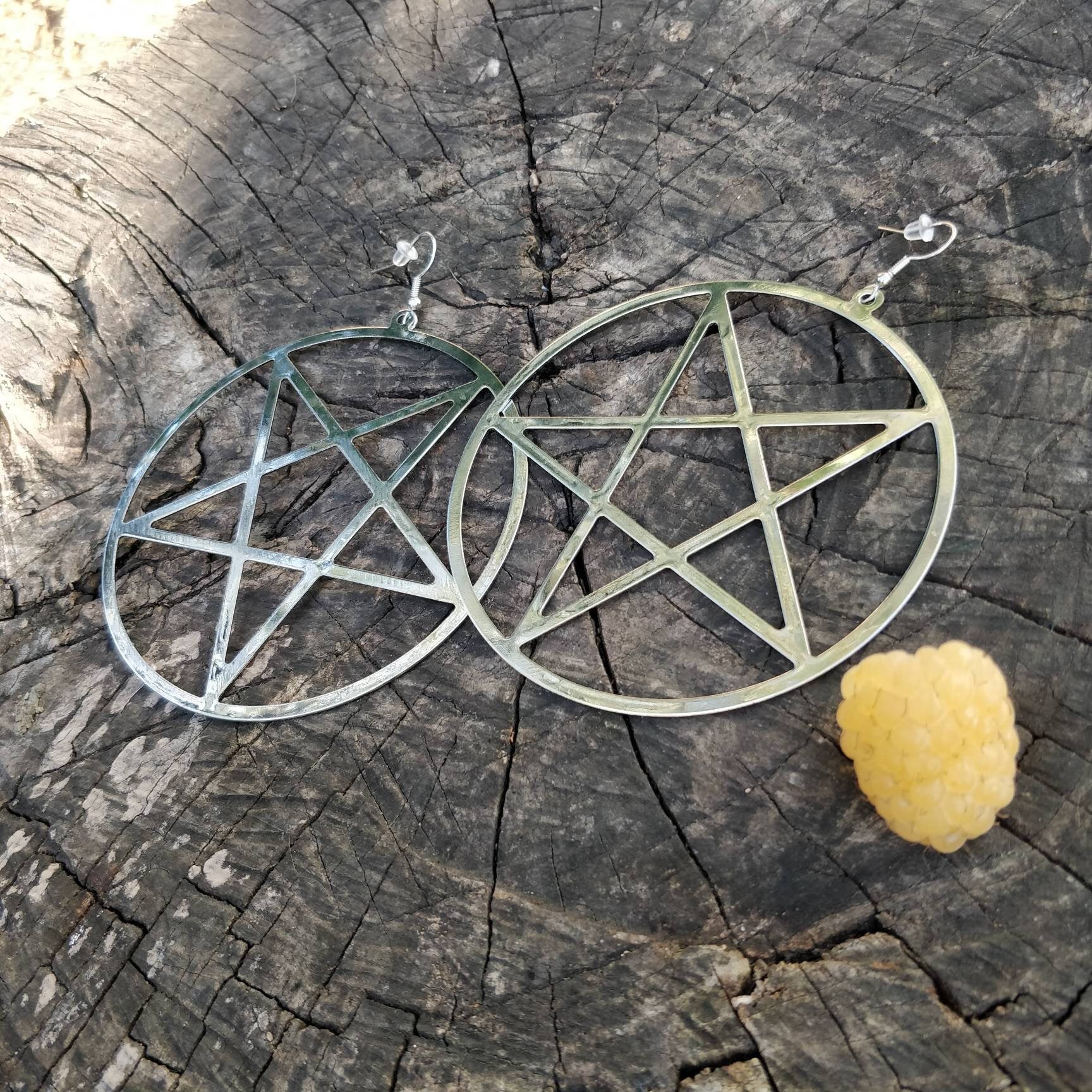 Pentagram Earrings// statement/ goth witch occult Halloween hoops