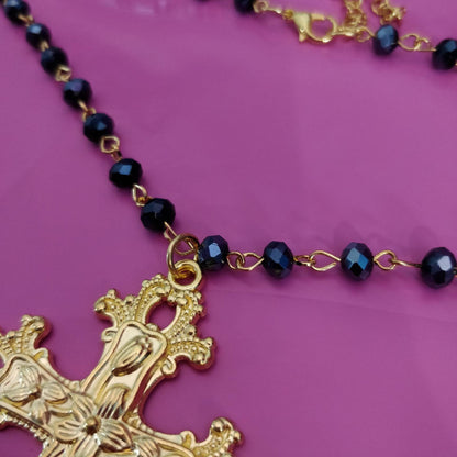 blue-faceted-beads-gold-cross-gold-connectors