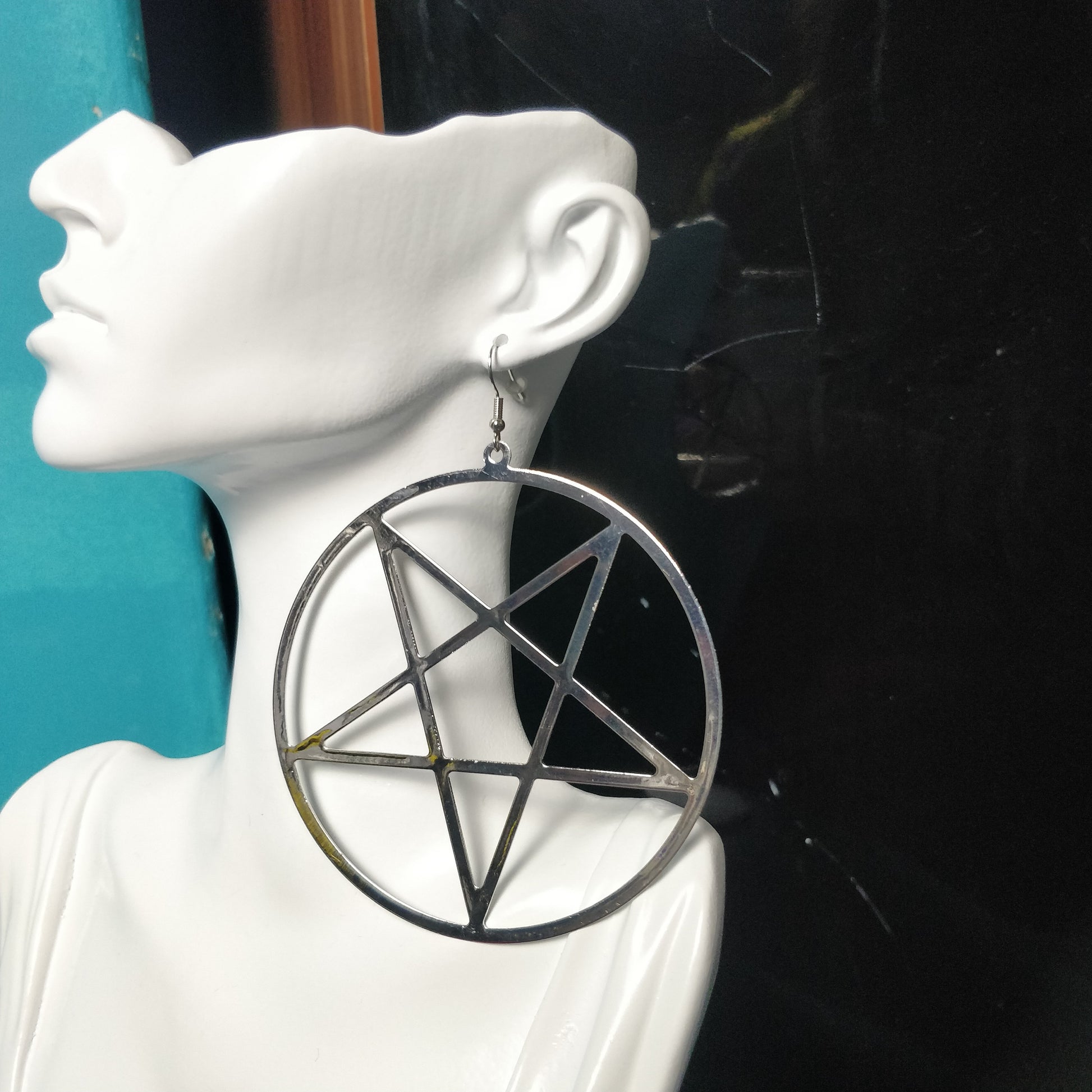 Pentagram Earrings// statement/ goth witch occult Halloween hoops